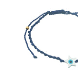 Bracelet doré cordon tressé bleu marine étoile avec oeil nacre