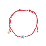 Bracelet doré cordon tressé rouge étoile avec oeil nacre