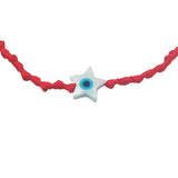 Bracelet doré cordon tressé rouge étoile avec oeil nacre