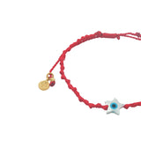 Bracelet doré cordon tressé rouge étoile avec oeil nacre