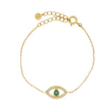 Bracelet doré oeil ajouré en onyx verte et zircons