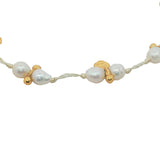 Bracelet doré cordon blanc perles de culture et pampilles rondes