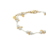 Bracelet doré cordon blanc perles de culture et pampilles rondes