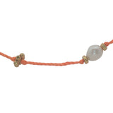 Collier doré fil orange fluo perles de culture et perles dorées 60 cm