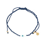 Bracelet doré cordon tressé bleu marine croix avec oeil nacre
