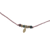 Collier doré fil rose tourmaline, pampilles et perles dorées 60 cm