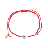 Bracelet doré cordon tressé rouge croix avec oeil nacre