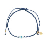 Bracelet doré cordon tressé bleu marine oeil ovale nacre XS