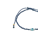 Bracelet doré cordon tressé bleu marine oeil ovale nacre XS