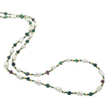 Collier doré en perles de culture, perles dorées et rubis zoisite 60 cm