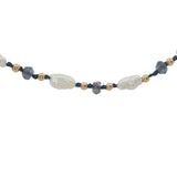 Collier doré en perles de culture, perles dorées et iolite 60 cm