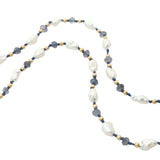 Collier doré en perles de culture, perles dorées et iolite 60 cm