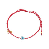 Bracelet doré cordon tressé rouge coeur avec oeil nacre