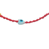 Bracelet doré cordon tressé rouge coeur avec oeil nacre