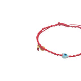 Bracelet doré cordon tressé rouge coeur avec oeil nacre