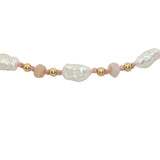 Bracelet doré perles de culture irrégulières, perles dorées et quartz rose