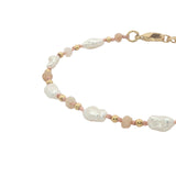 Bracelet doré perles de culture irrégulières, perles dorées et quartz rose