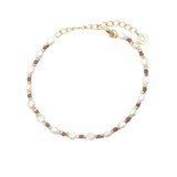 Bracelet doré perles de culture, perles dorées et grenat