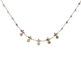 Collier doré chaine rosary en tourmaline 5 pampilles dorées 50 cm