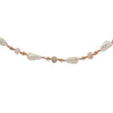 Collier doré perles de culture, perles dorées et quartz rose 60 cm
