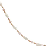 Collier doré perles de culture, perles dorées et quartz rose 60 cm