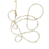 Collier doré perles de culture irrégulières, perles dorées et prehnite 60 cm