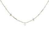 Collier doré chaine rosary et goutte en pierre de lune 42 cm