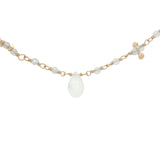 Collier doré chaine rosary et goutte en pierre de lune 42 cm