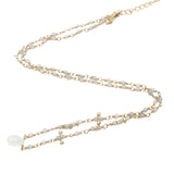 Collier doré chaine rosary et goutte en pierre de lune 42 cm
