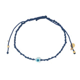 Bracelet doré cordon tressé bleu marine coeur avec oeil nacre