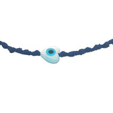 Bracelet doré cordon tressé bleu marine coeur avec oeil nacre