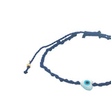 Bracelet doré cordon tressé bleu marine coeur avec oeil nacre