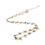 Collier doré chaine rosary en tourmaline pampilles dorées 42 cm