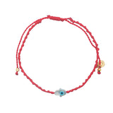 Bracelet doré cordon tressé rouge main de Fatma avec oeil nacre