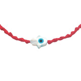 Bracelet doré cordon tressé rouge main de Fatma avec oeil nacre