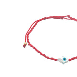 Bracelet doré cordon tressé rouge main de Fatma avec oeil nacre