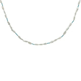 Collier doré alternance de perles de culture et noeuds turquoise 50 cm
