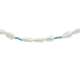 Collier doré alternance de perles de culture et noeuds turquoise 50 cm