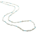 Collier doré alternance de perles de culture et noeuds turquoise 50 cm