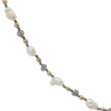 Collier doré perles de culture, perles dorées et labradorite 60 cm
