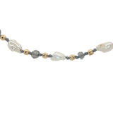 Collier doré perles de culture, perles dorées et labradorite 60 cm