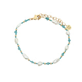 Bracelet doré perles de culture irrégulières, perles dorées et apatite