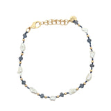 Bracelet doré perles de culture irrégulières, perles dorées et iolite