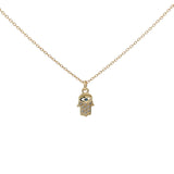 Collier doré main de Fatma avec oeil et zircons 42 cm