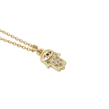 Collier doré main de Fatma avec oeil et zircons 42 cm