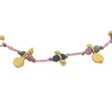 Bracelet doré cordon rose tourmaline et pampilles rondes