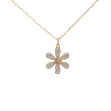 Gold necklace with flower pendant, stone and zircons