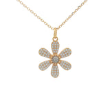 Gold necklace with flower pendant, stone and zircons