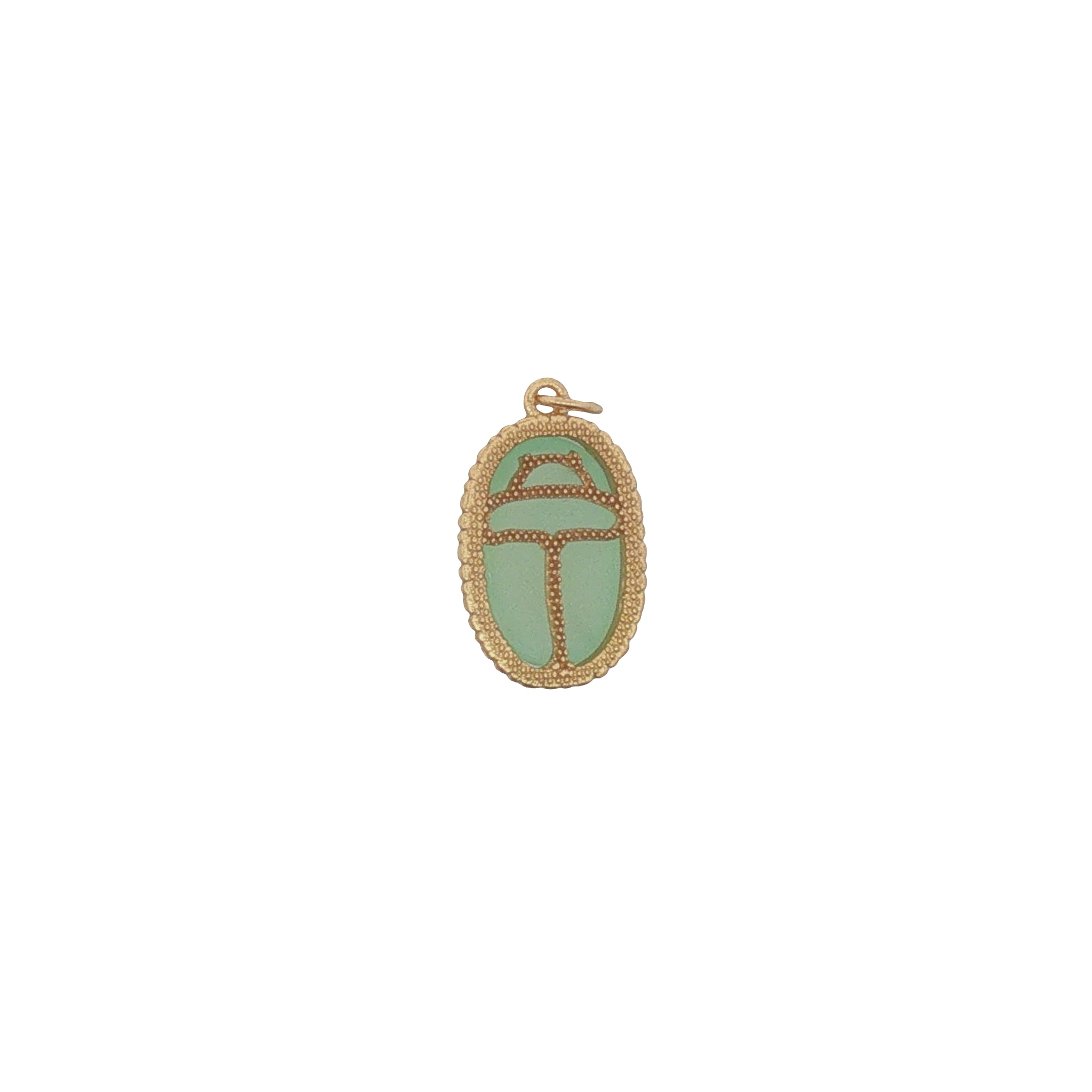 Charms doré prehnite cabochon et scarabée doré