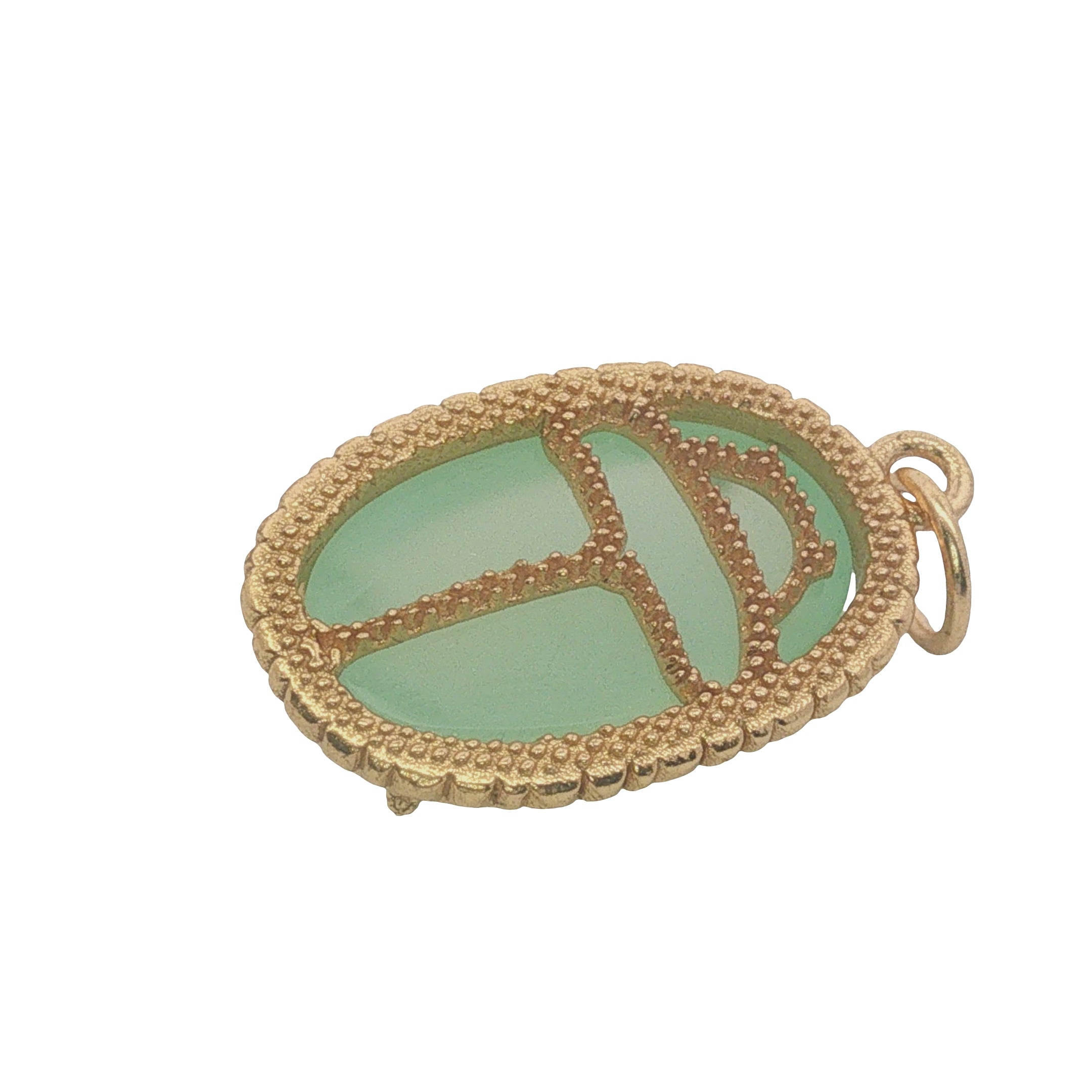 Charms doré prehnite cabochon et scarabée doré